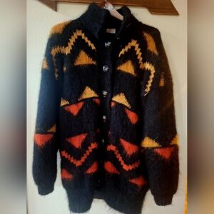 Vtg Aisling Mohair Wool Cardigan Button Front Fuzzy Handloomed Size L